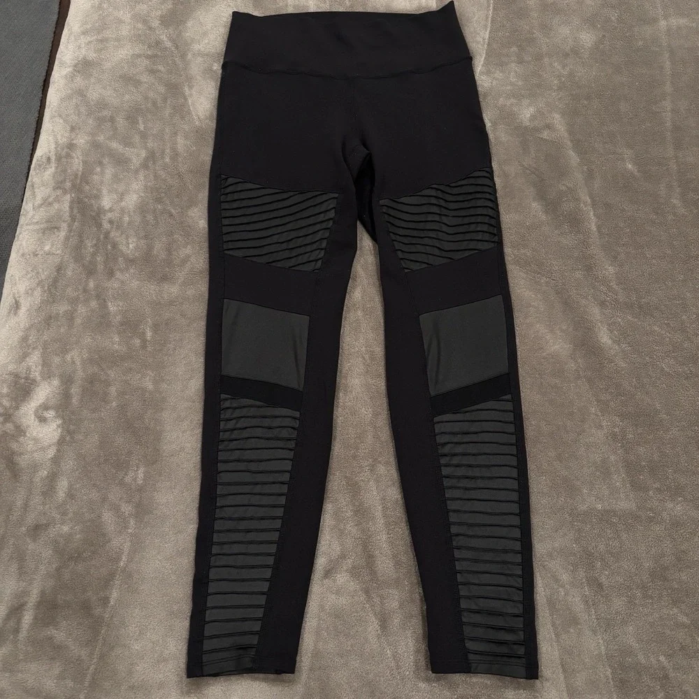 Alo Yoga Leggings Womens XL Moto High Waist Black Athletic Activewear Black